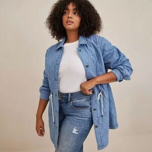 Torrid Chambray Denim Cotton Quilted Anorak Jacket 3X